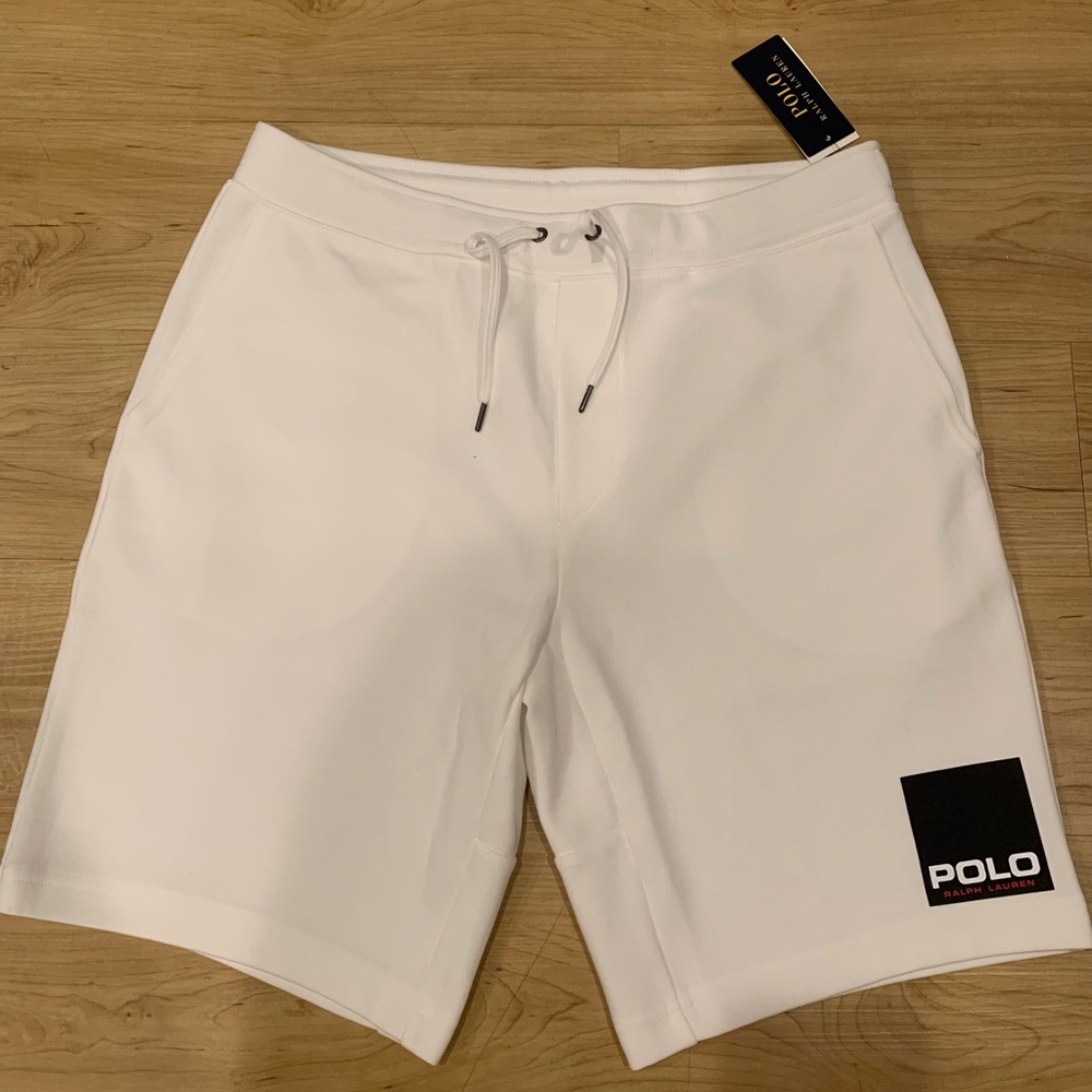 Polo Ralph Lauren Men’s Double Knit Box Logo Tech Fleece Sweat Shorts White